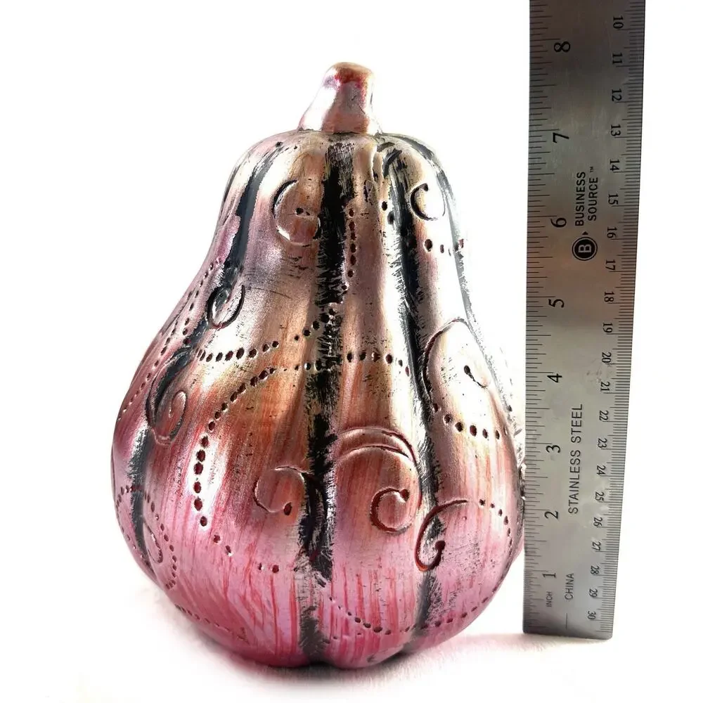 Halloween Ceramic Witch Pumpkin Gourd Metallic Pink Black Glitter 8” Decor